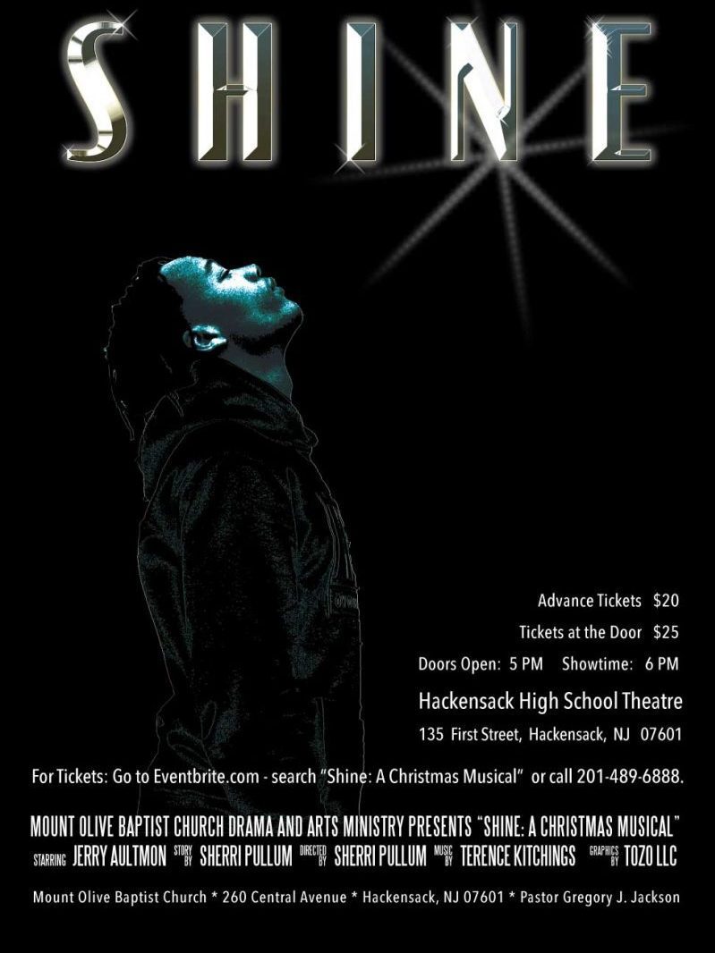 SHINE Musical poster with a man on it and black background